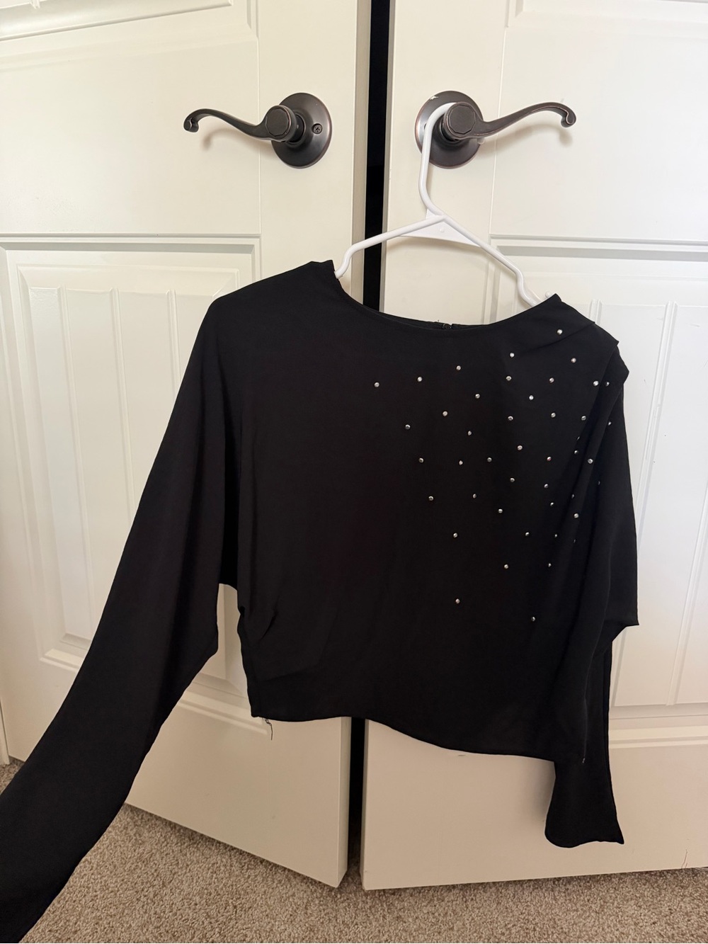 Zara Black Long-Sleeve Top with Stud Embellishments